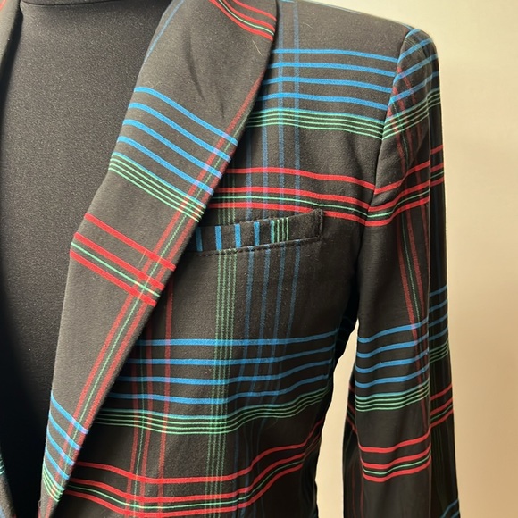 Cabi brand blazer. Black with red, green and blue plaid. “Holiday Blazer” - Picture 5 of 7